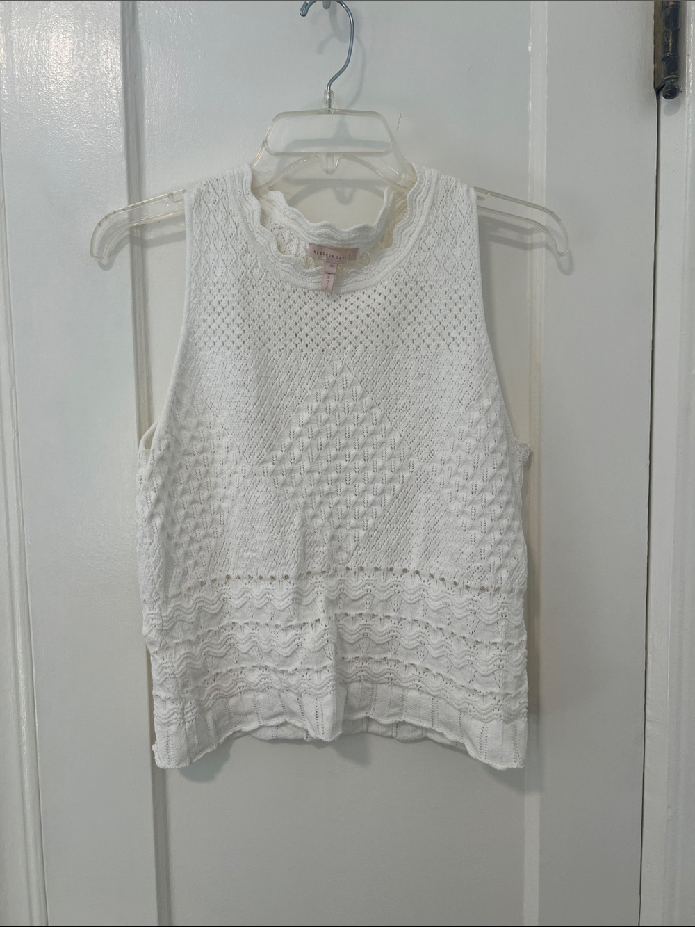 Rebecca Taylor White Crochet Tank with Scalloped Neckline
